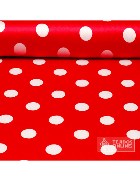 Seda Raso Rojo Lunar Blanco