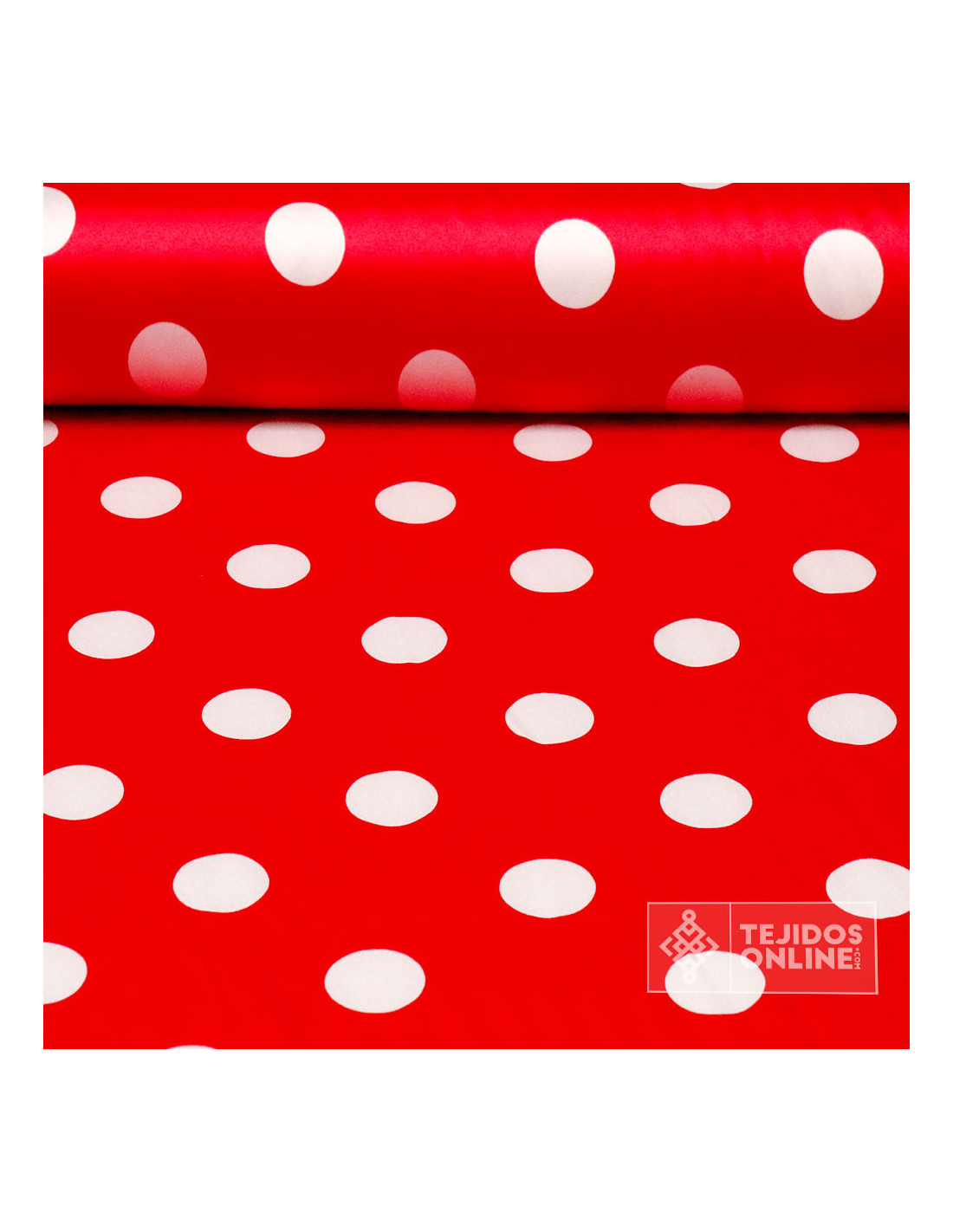 Seda Raso Rojo Lunar Blanco