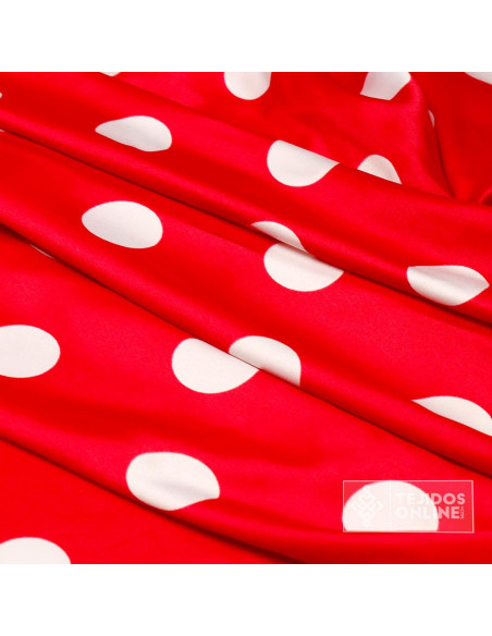 Seda Raso Rojo Lunar Blanco - Telas de Flamenca con Lycra - Imagen 2