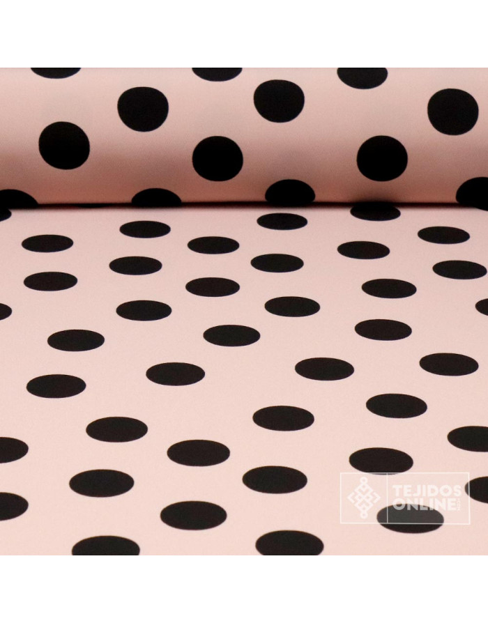 Crespón Rosa Empolvado Lunar Negro Big - Telas de Lunares - Imagen 1