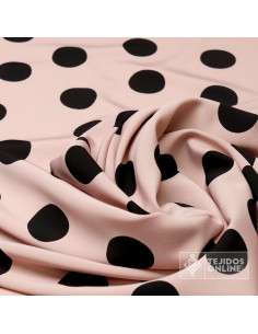 Crespón Rosa Empolvado Lunar Negro Big - Telas de Lunares 2