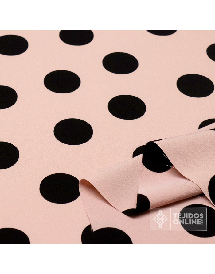 Crespón Rosa Empolvado Lunar Negro Big - Telas de Lunares - Imagen 4
