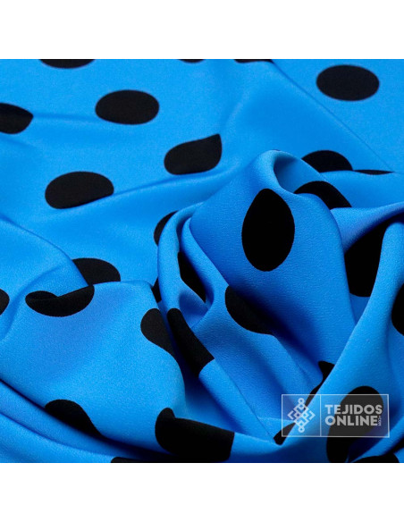 Crespón Azul Lunar Negro Big  | Telas de Flamenca - Imagen 3