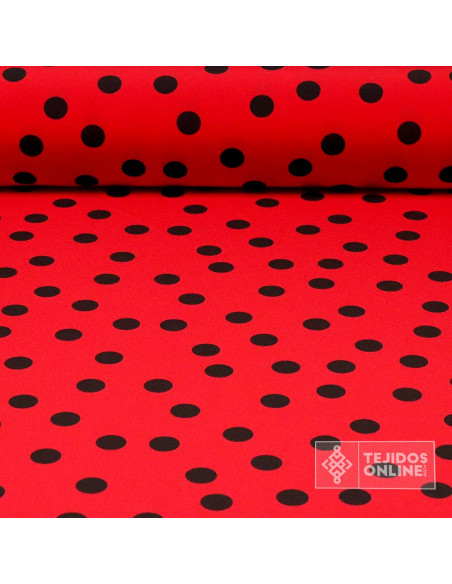 Crespón Rojo Lunar Negro Céntimo  | Telas de Flamenca - Imagen 1