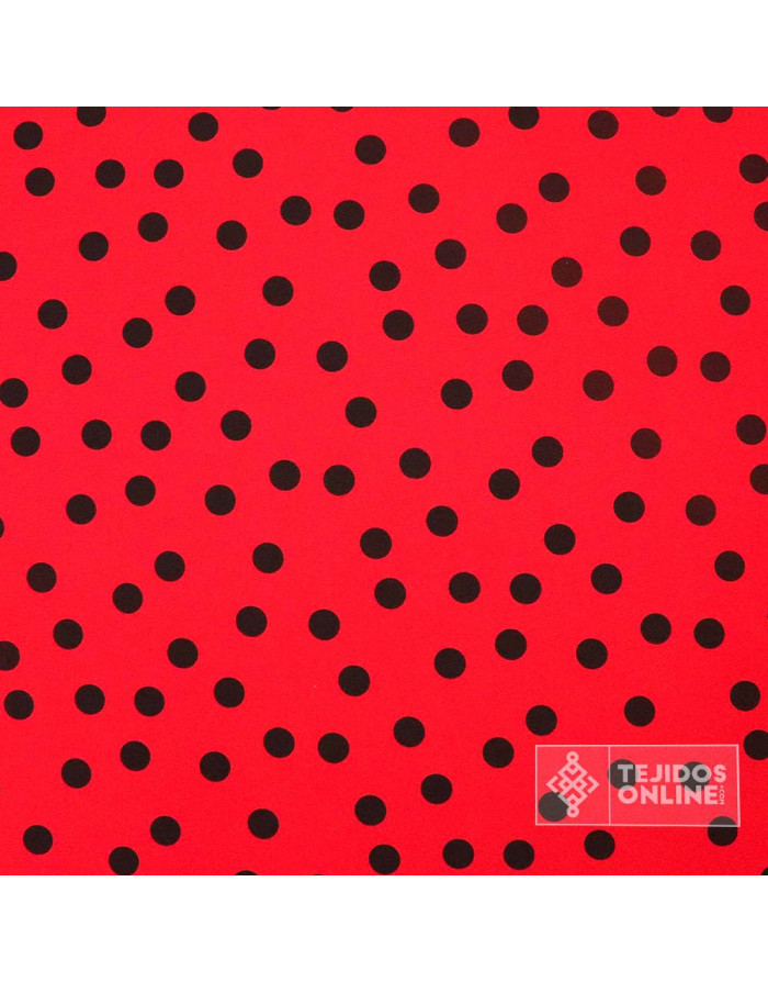 Crespón Rojo Lunar Negro Céntimo  | Telas de Flamenca - Imagen 3