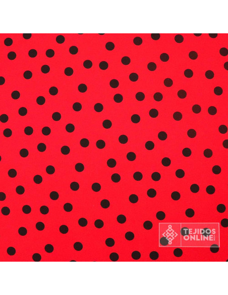 Crespón Rojo Lunar Negro Céntimo  | Telas de Flamenca - Imagen 3