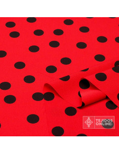 Crespón Rojo Lunar Negro Céntimo  | Telas de Flamenca 2