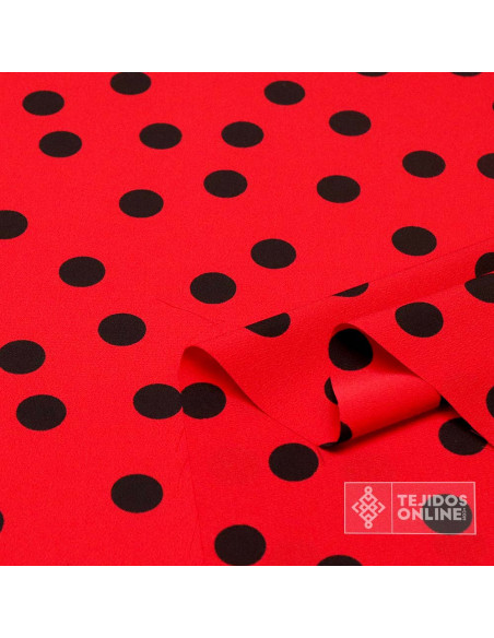 Crespón Rojo Lunar Negro Céntimo  | Telas de Flamenca - Imagen 2