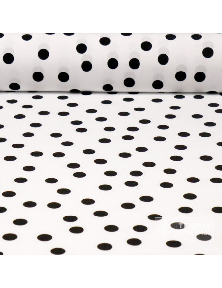 Crespón Blanco Lunar Negro Céntimo  | Telas de Flamenca - Imagen 1