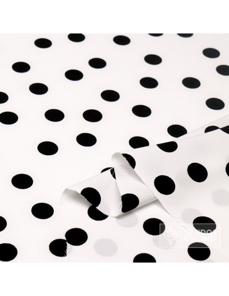 Crespón Blanco Lunar Negro Céntimo  | Telas de Flamenca - Imagen 2