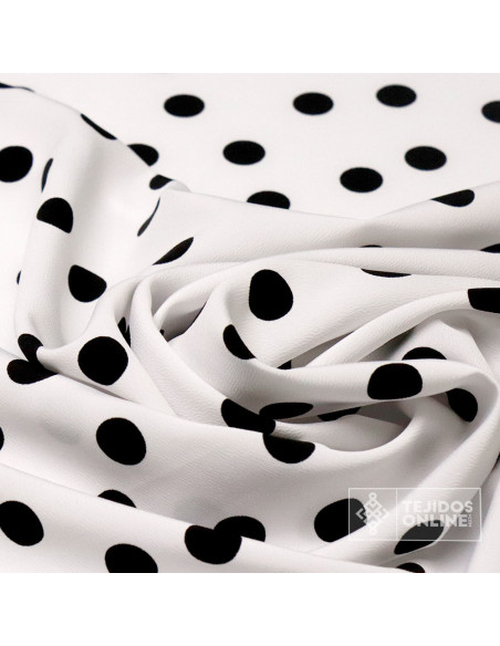 Crespón Blanco Lunar Negro Céntimo  | Telas de Flamenca - Imagen 4