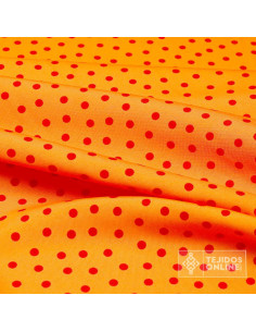 Tela Naranja con Lunares Rojos Lenteja - Telas de Lunares 2