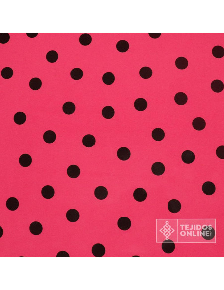 Tela Fucsia con Lunares Negros - Telas para Trajes de Flamenca Tela Fucsia con Lunares Negros - Telas para Trajes de Flamenca