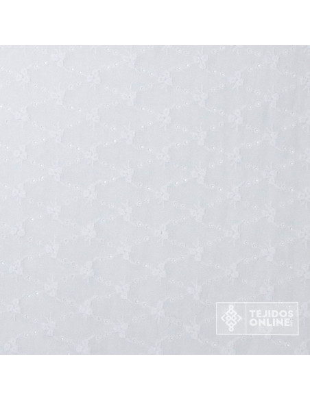 Tela Perforada Blanca Flor Rocio - Tienda de Telas - 100% Algodón - Imagen 2