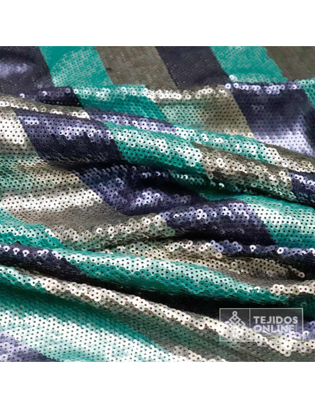 Lentejuela Rayas Aguamarina Tul  - Telas de Lentejuelas