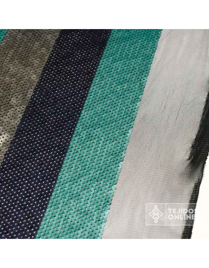 Lentejuela Rayas Aguamarina Tul  - Telas de Lentejuelas