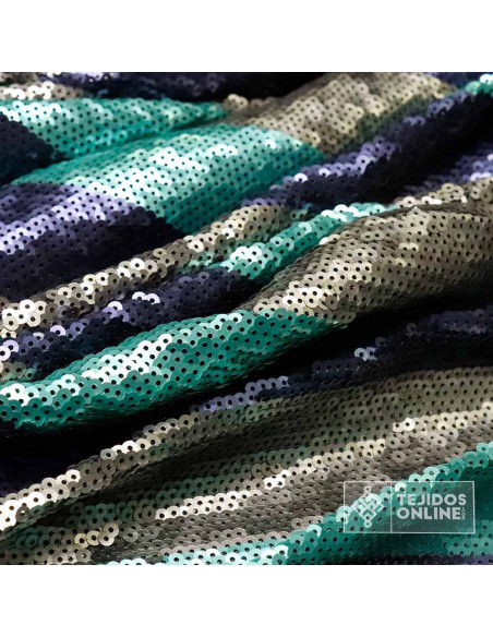 Lentejuela Rayas Aguamarina Tul  - Telas de Lentejuelas