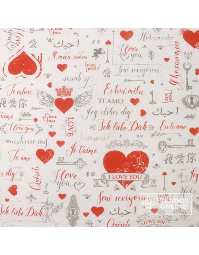 Loneta Corazón Ti Amo - Telas de Amor - Telas Love - Telas Online