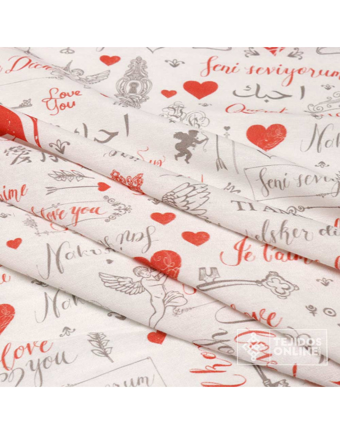 Loneta Corazón Ti Amo - Telas de Amor - Telas Love - Telas Online