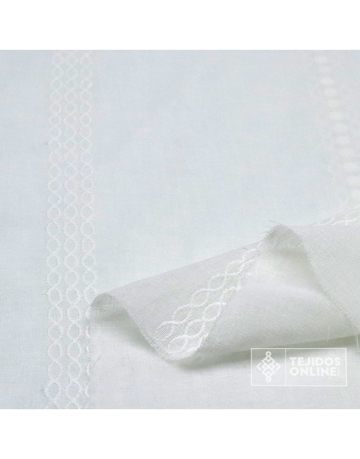 Visillo Blanco Roto Brodado Franja - Perfecta para Hogar