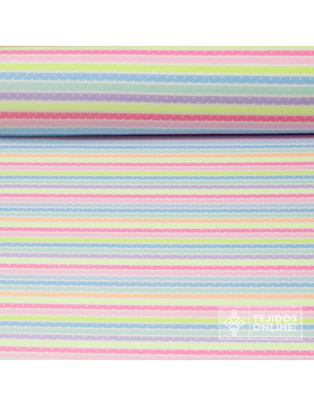 Telas de Vestir - Tela Rayas Multicolor Elástica - Venta de Telas - Imagen 1