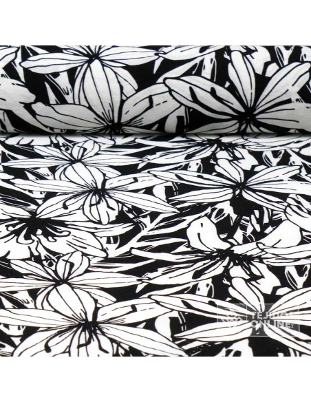 Tela de Flores Blanca y Negras - Venta de Telas Online Tela de Flores Blanca y Negras - Venta de Telas Online