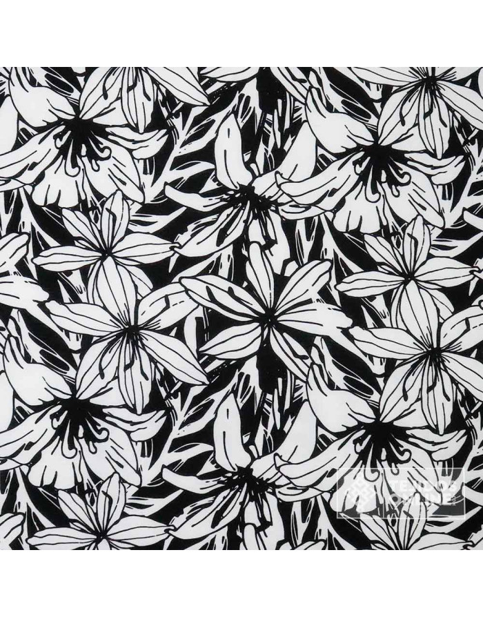 Tela de Flores Blanca y Negras - Venta de Telas Online