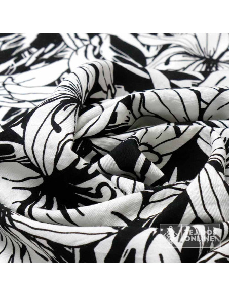 Tela de Flores Blanca y Negras - Venta de Telas Online Tela de Flores Blanca y Negras - Venta de Telas Online