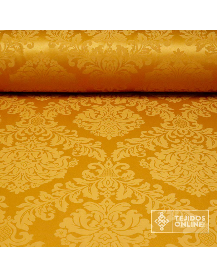 Tela Damasco Dorado Medallón - Telas de Damasco
