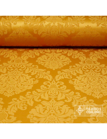 Tela Damasco Dorado Medallón - Telas de Damasco Tela Damasco Dorado Medallón - Telas de Damasco