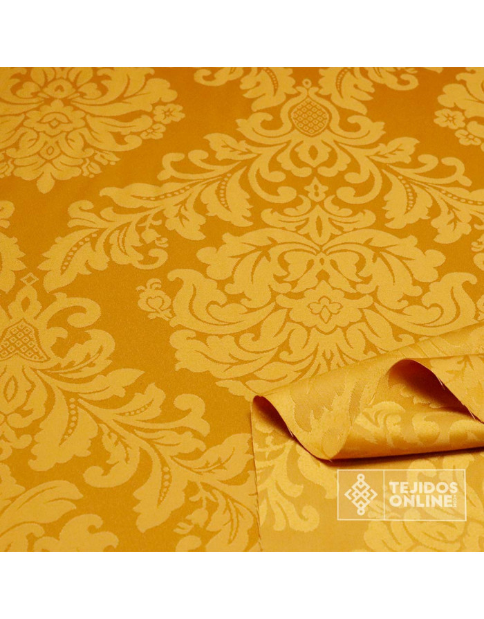 Tela Damasco Dorado Medallón - Telas de Damasco