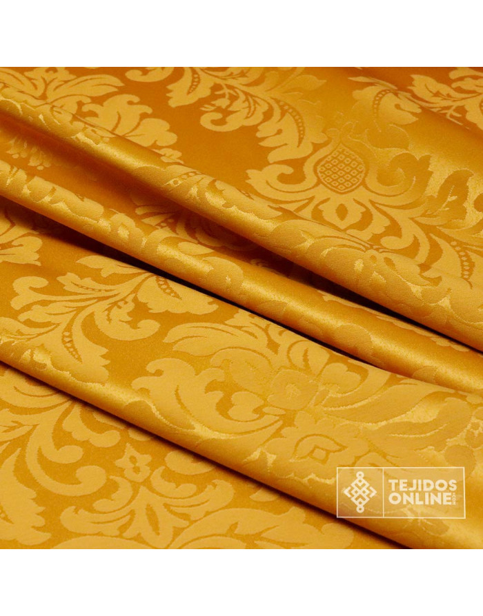 Tela Damasco Dorado Medallón - Telas de Damasco
