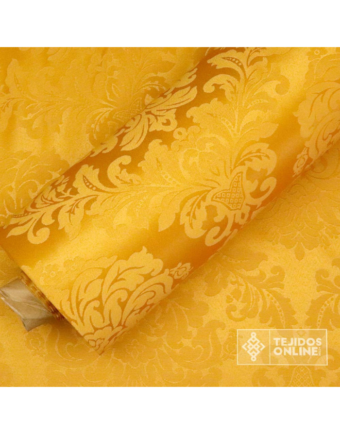 Tela Damasco Dorado Medallón - Telas de Damasco