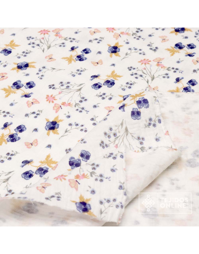 Bambula Bella Flor Azul Marino | Venta de Telas Online - Imagen 2