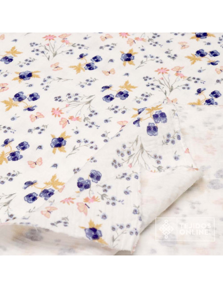 Bambula Bella Flor Azul Marino | Venta de Telas Online - Imagen 2