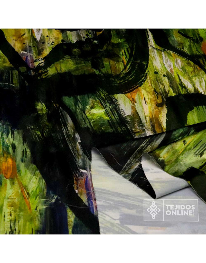 Tela Crep Seda Selva Abstraca - Comprar Telas de Vestir de Moda