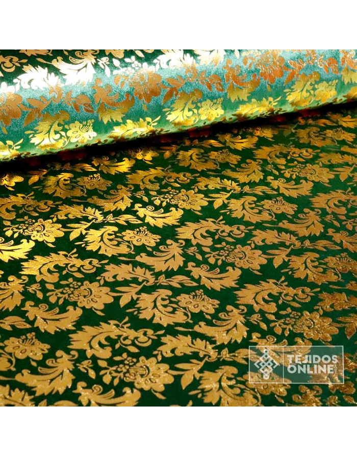 Telas de Terciopelo - Terciopelo Verde Pan de Oro