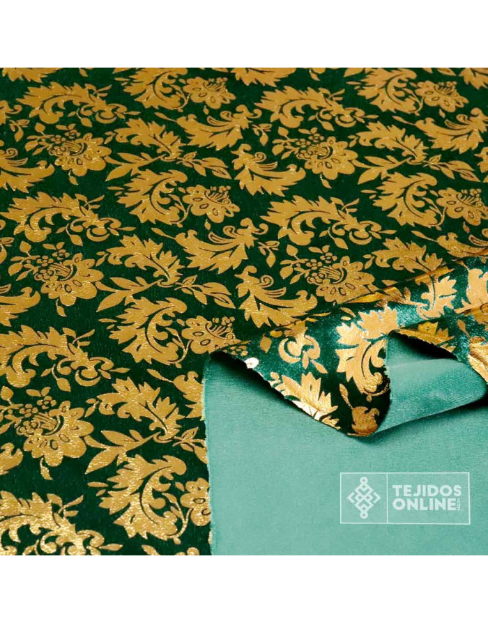 Telas de Terciopelo - Terciopelo Verde Pan de Oro