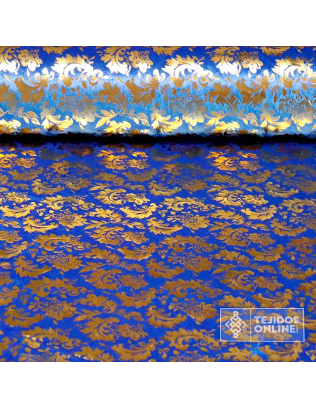 Terciopelo Azul Pan de Oro - Terciopelo Azul Oro - Tienda de Telas