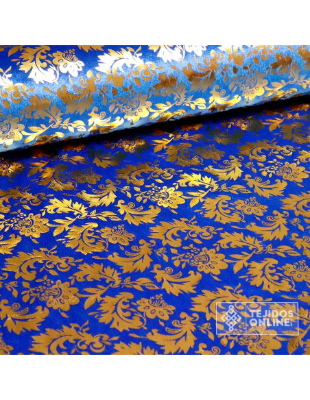 Terciopelo Azul Pan de Oro - Terciopelo Azul Oro - Tienda de Telas