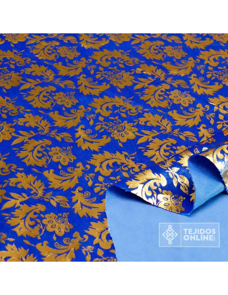 Terciopelo Azul Pan de Oro - Terciopelo Azul Oro - Tienda de Telas
