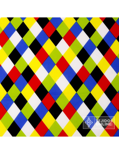 Tela Rombos Multicolor Arlequín - Telas Para Carnaval