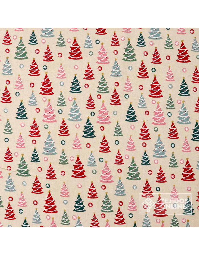 Loneta Navidad 100% Algodón Arboles de Navidad - Teals Navideñas - Imagen 3