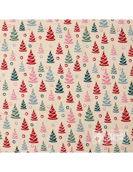 Loneta Navidad 100% Algodón Arboles de Navidad - Teals Navideñas - Imagen 3
