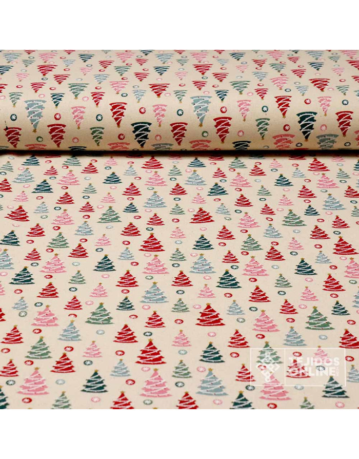 Loneta Navidad 100% Algodón Arboles de Navidad - Teals Navideñas - Imagen 1