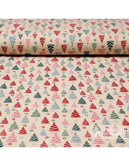 Loneta Navidad 100% Algodón Arboles de Navidad - Teals Navideñas - Imagen 1