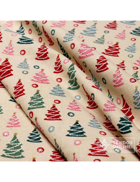 Loneta Navidad 100% Algodón Arboles de Navidad - Teals Navideñas - Imagen 4