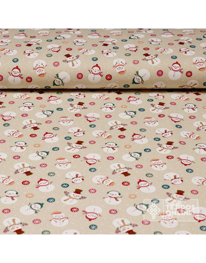 Loneta Navidad 100% Algodón Muñeco Nieve - Telas Navideñas - Imagen 1