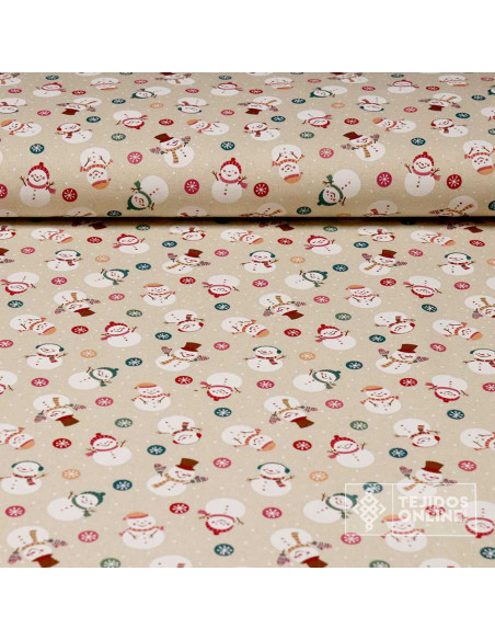 Loneta Navidad 100% Algodón Muñeco Nieve - Telas Navideñas - Imagen 1
