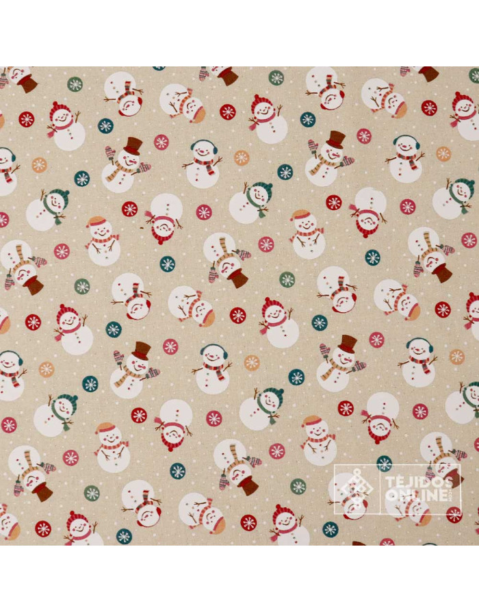 Loneta Navidad 100% Algodón Muñeco Nieve - Telas Navideñas - Imagen 3